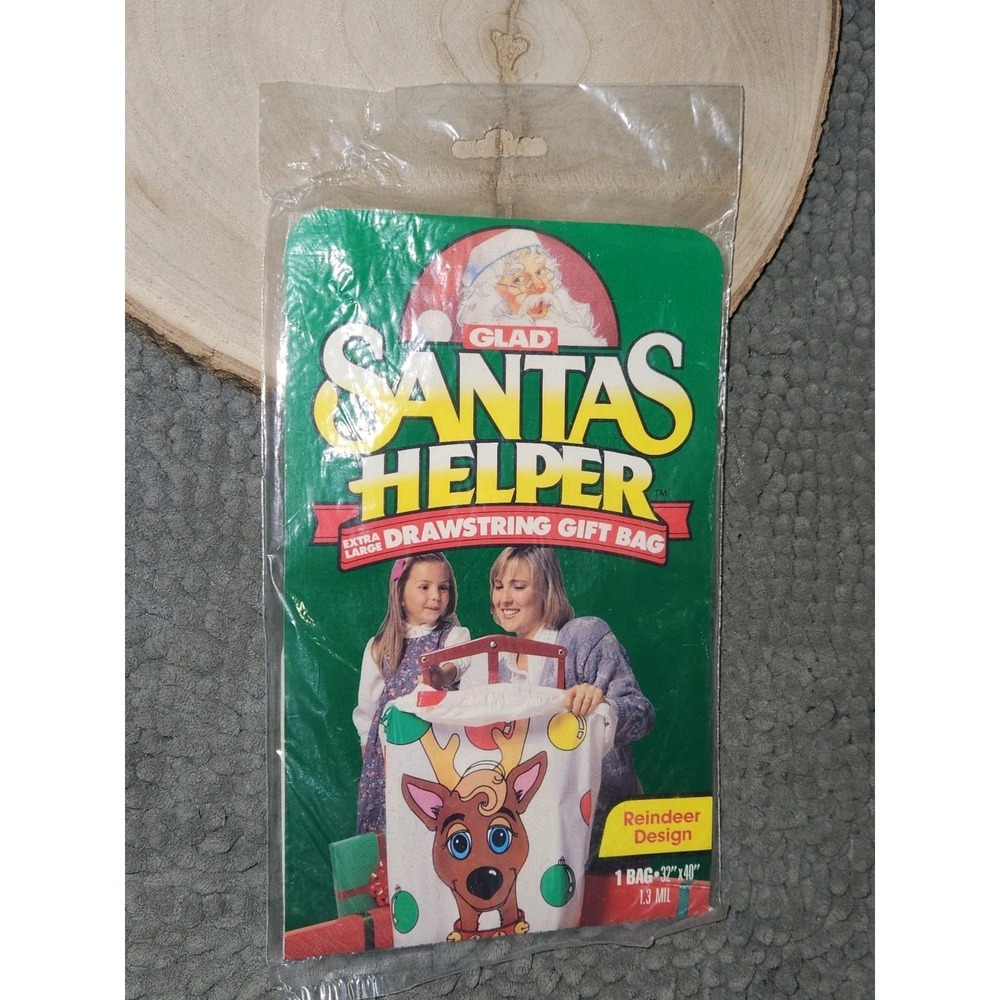 Glad Santa's Helper Extra Large Drawstring Gift Bag 32" X 40" Reindeer Design